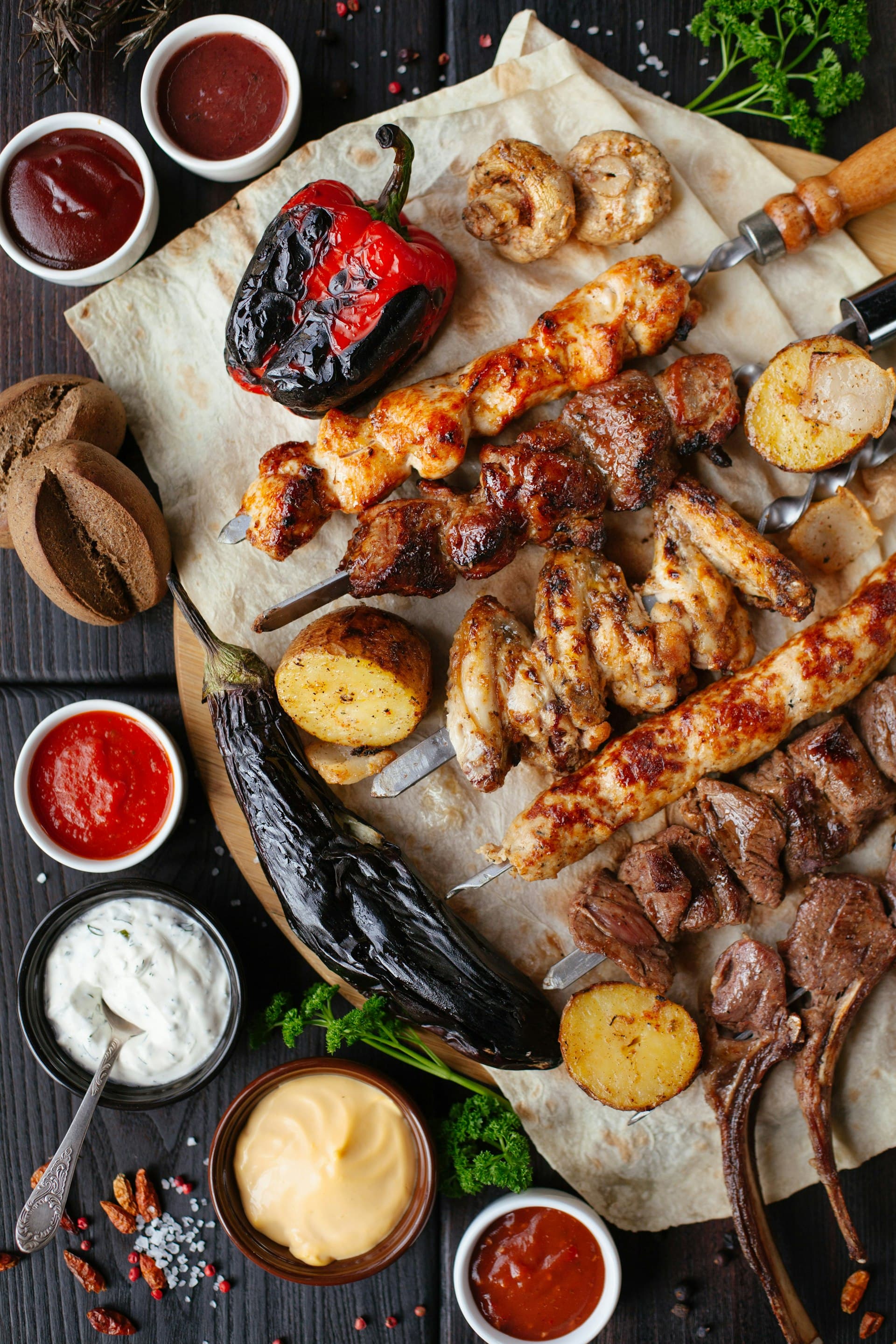 Grilled meat and vegetables